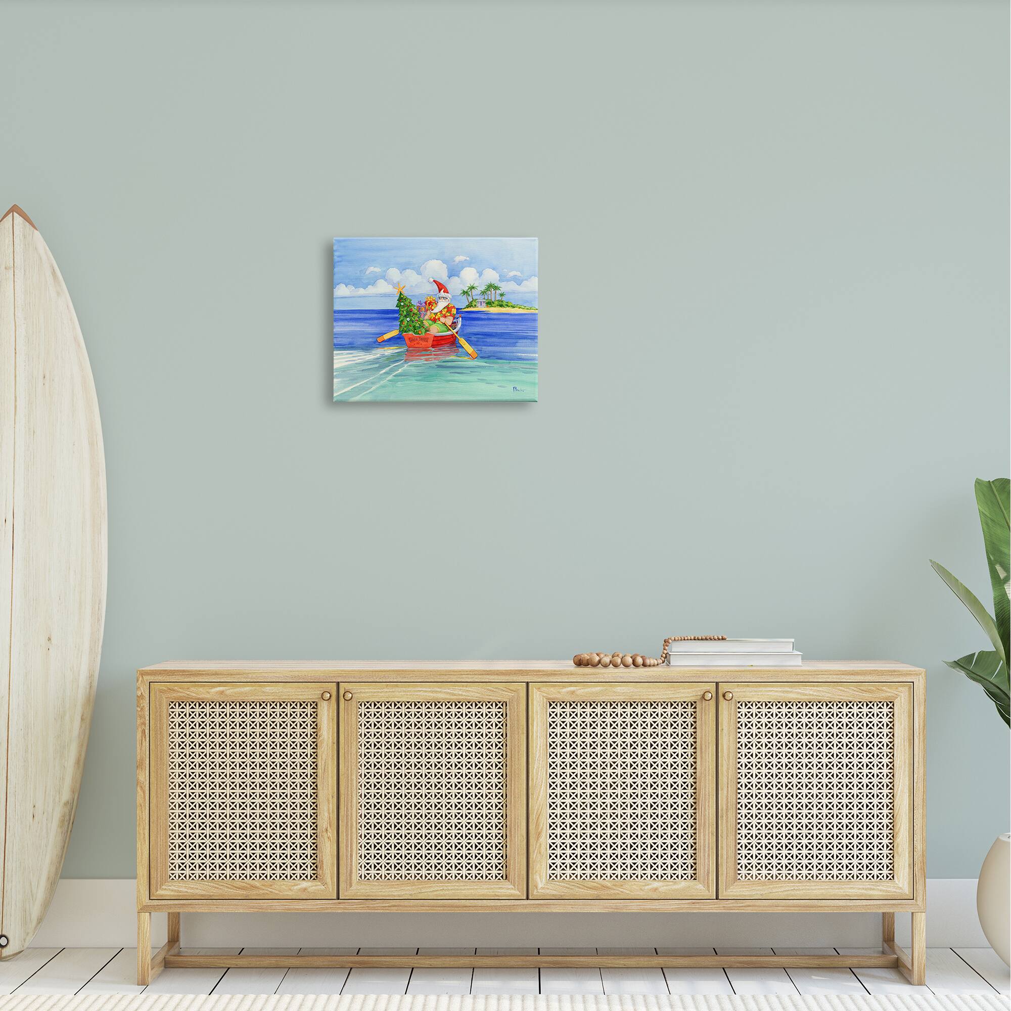 Stupell Industries Santa's Delivery Tropical Christmas Boat Canvas Wall Art